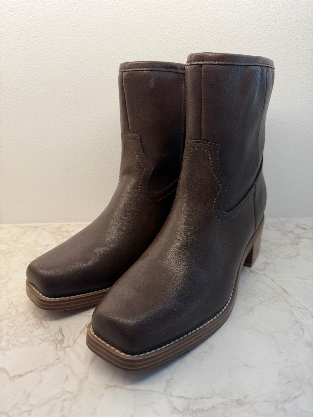 MIA Dark Brown Low Block Heel Mid-Calf Boots
